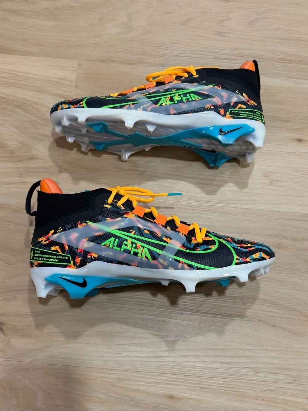 Nike Alpha Menace 4 Elite Cleat Travis Kelce Black, Orange, Yellow, Green, Blue